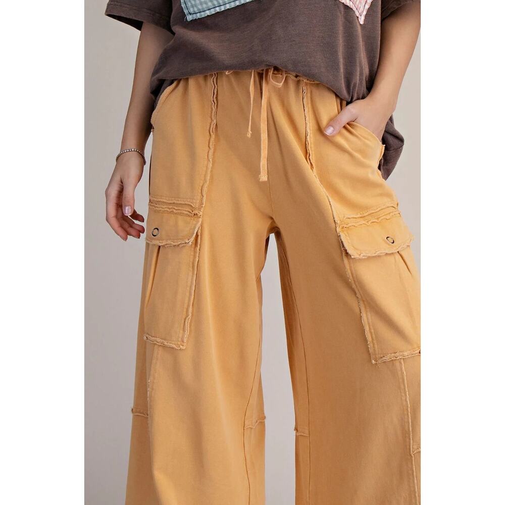 "Durango" French Terry Cargo Wide Leg Pants in Mustard - Picture 2 of 4